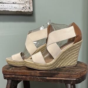 STEVE MADDEN Platform Starla Natural Fabric and Jute Wedges